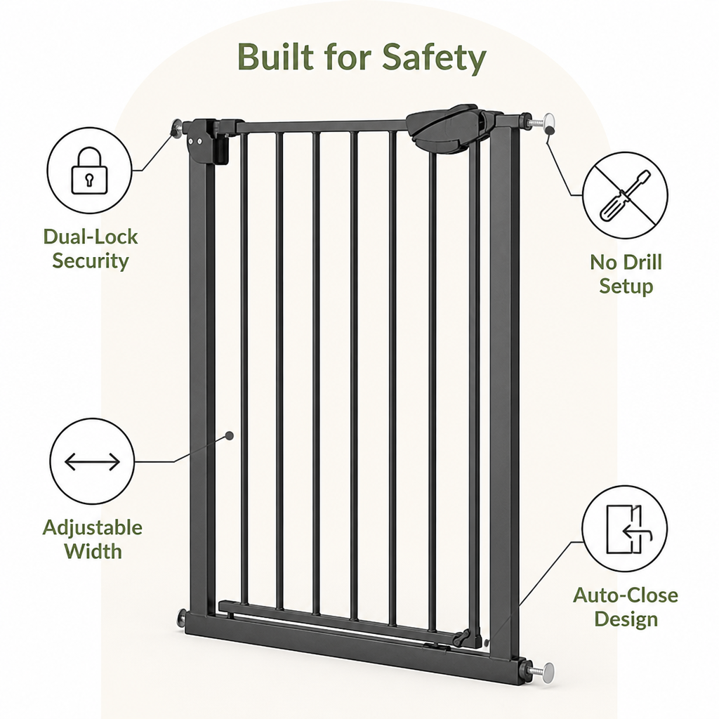 Ortekor Pressure-Mounted Auto-Close & Double Lock Pet Gate