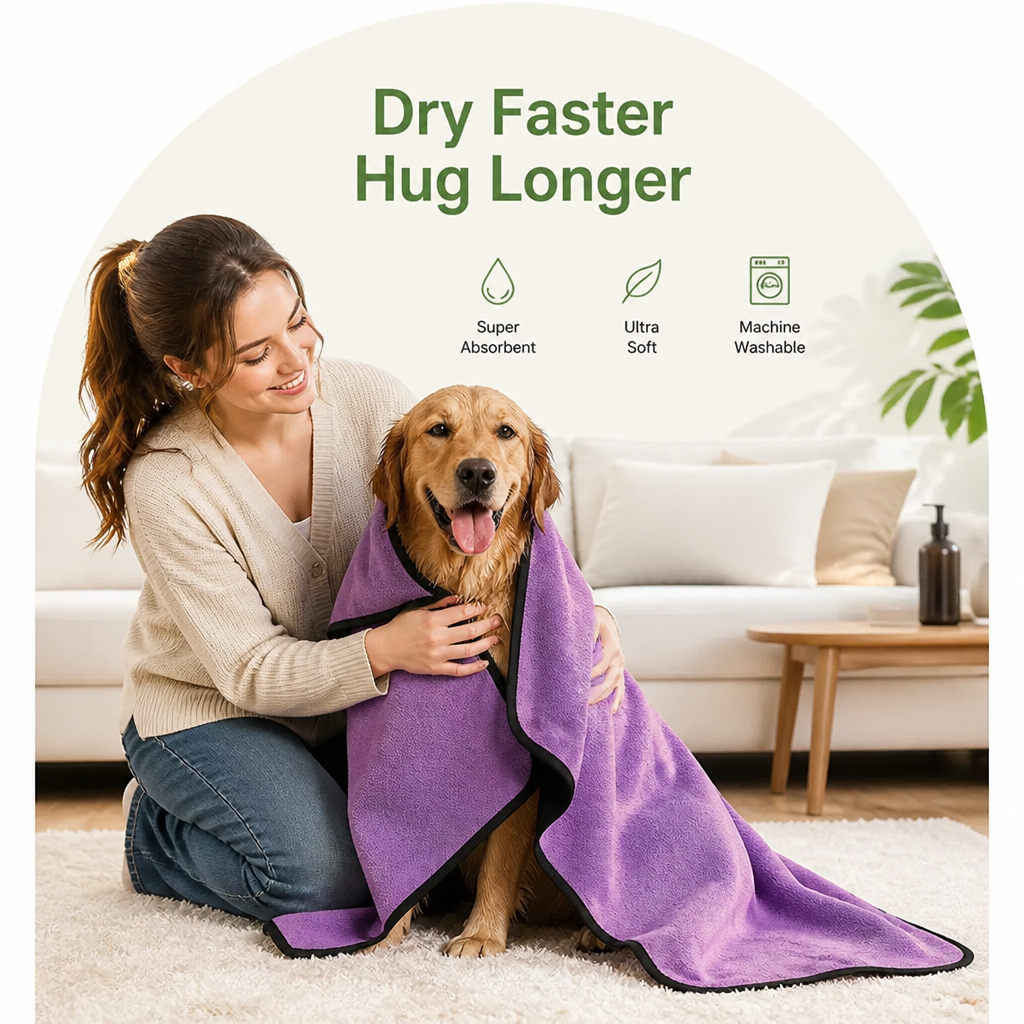 Toalla para mascotas Ortekor de secado rápido, fibra ultrafina y superabsorbente (lavable a máquina)
