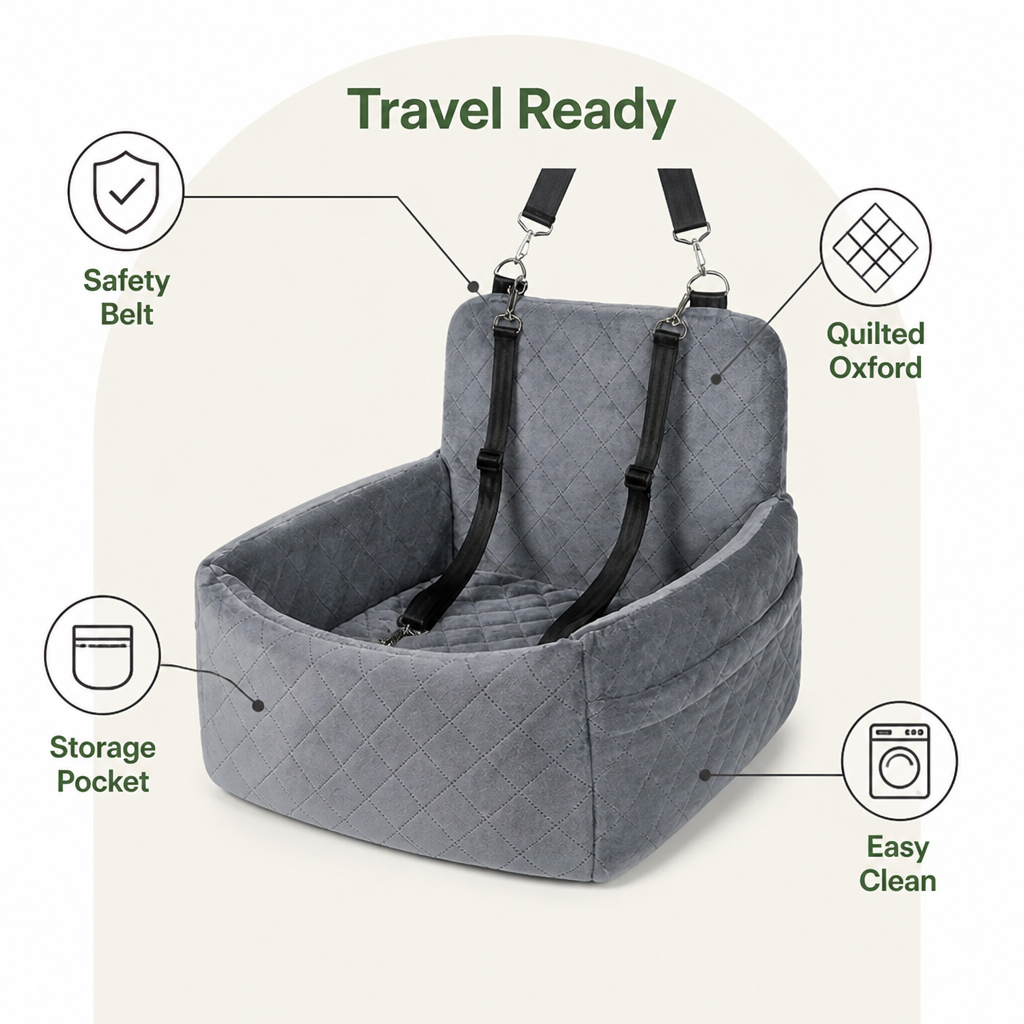 Asiento de coche para perro Ortekor, acolchado, lavable, tipo Oxford y con cinturón de seguridad (cojín extraíble)