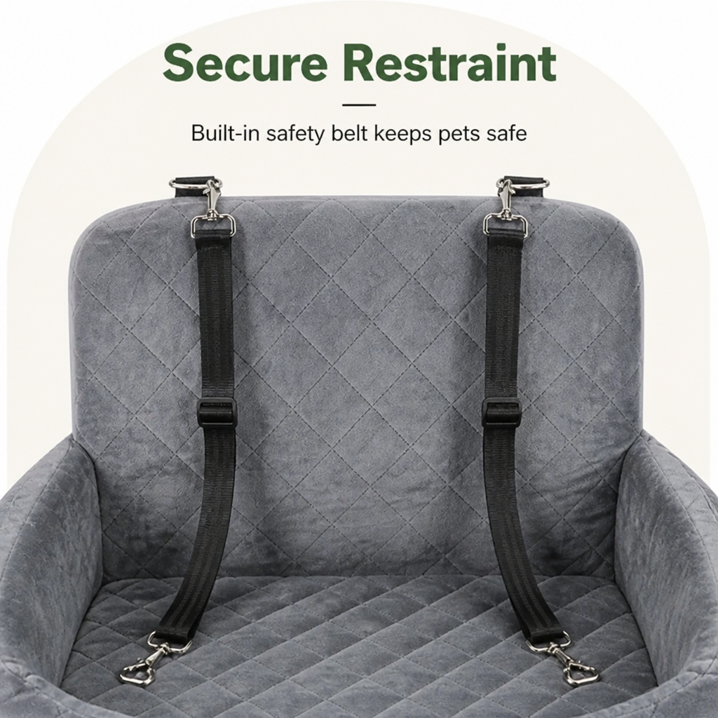Asiento de coche para perro Ortekor, acolchado, lavable, tipo Oxford y con cinturón de seguridad (cojín extraíble)