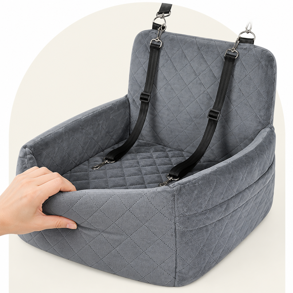Asiento de coche para perro Ortekor, acolchado, lavable, tipo Oxford y con cinturón de seguridad (cojín extraíble)