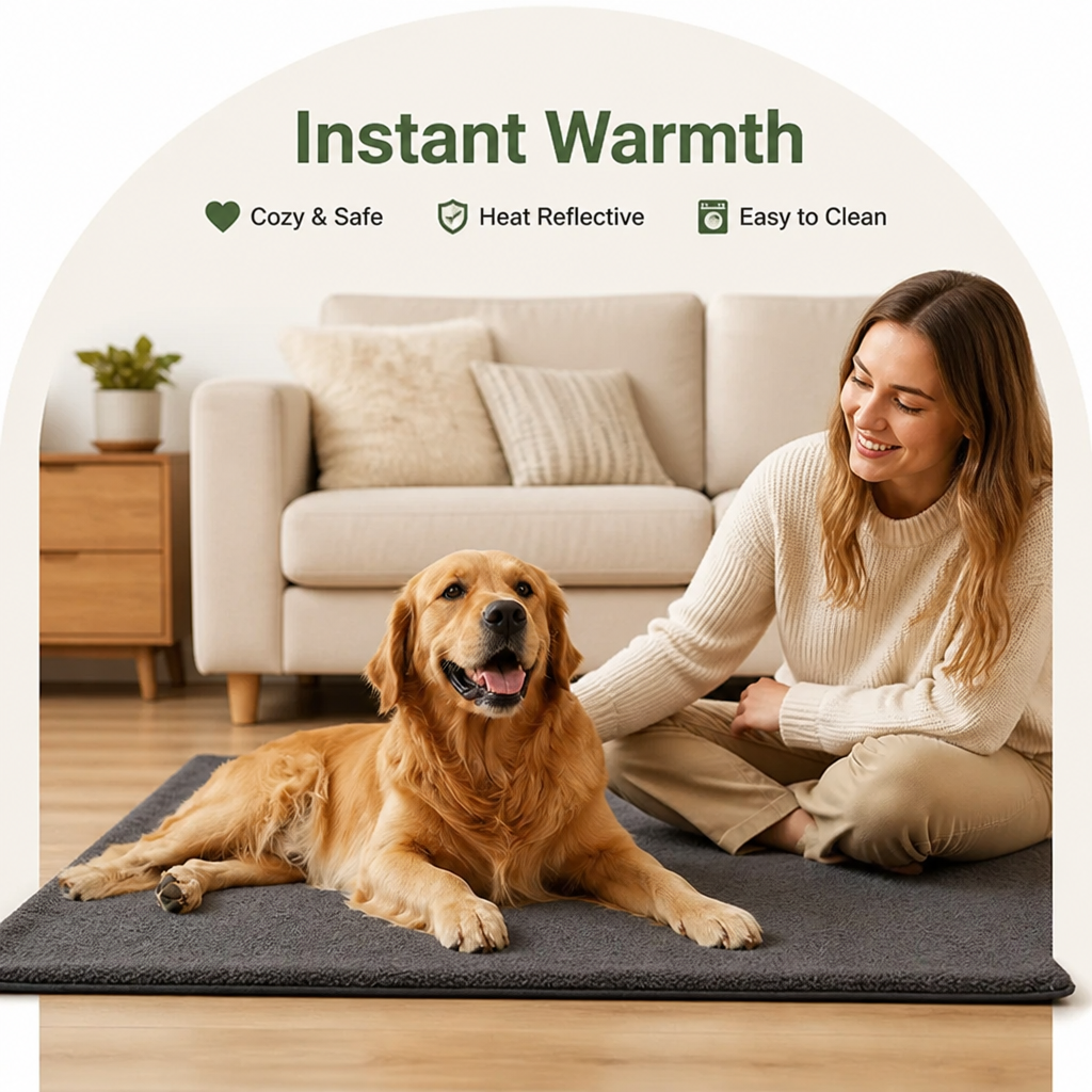 Ortekor Self-Heating Lambswool Non-Slip Pet Mat (Removable Cover)