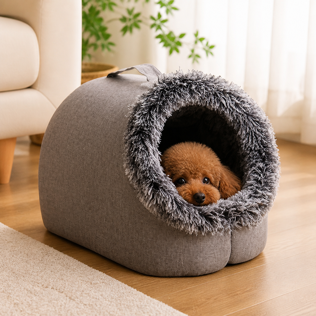 Ortekor Self-Warming Coral Velvet Pet Cave Bed