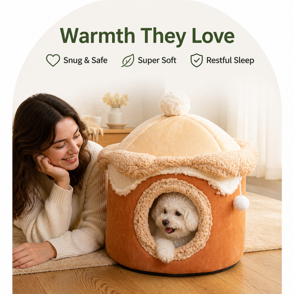 Ortekor Self-Warming Coral Velvet Pet Tent Bed