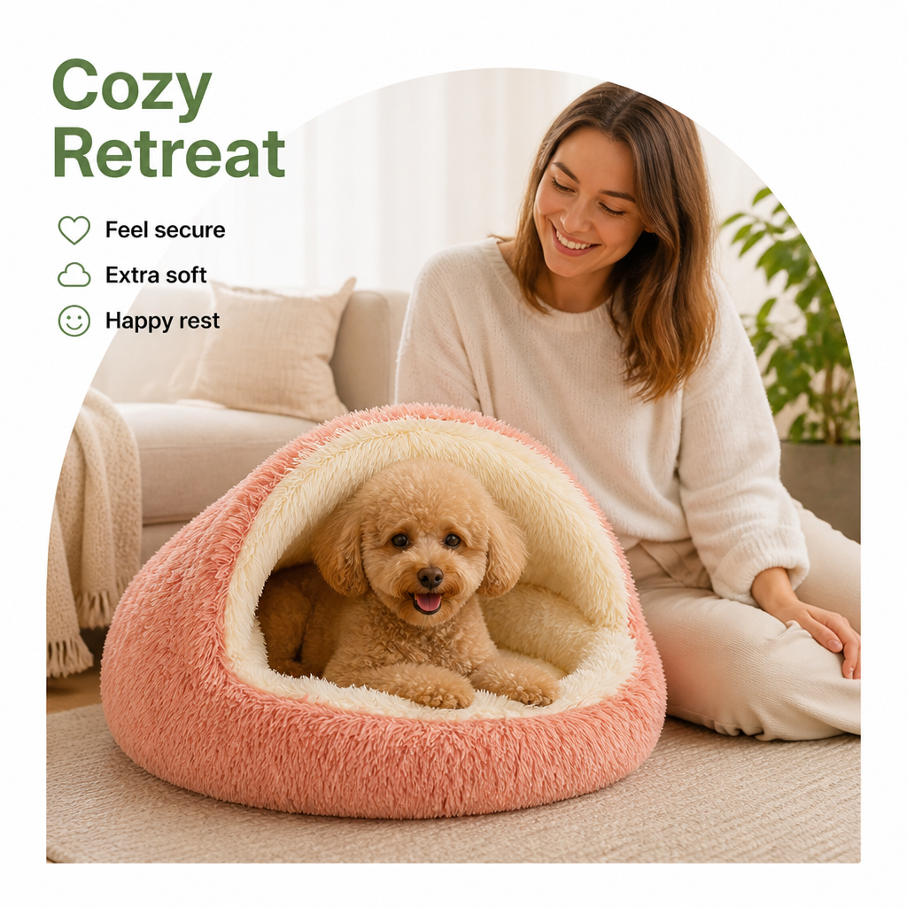 Ortekor Semi-Enclosed Plush Pet Bed (Removable Washable Pad)