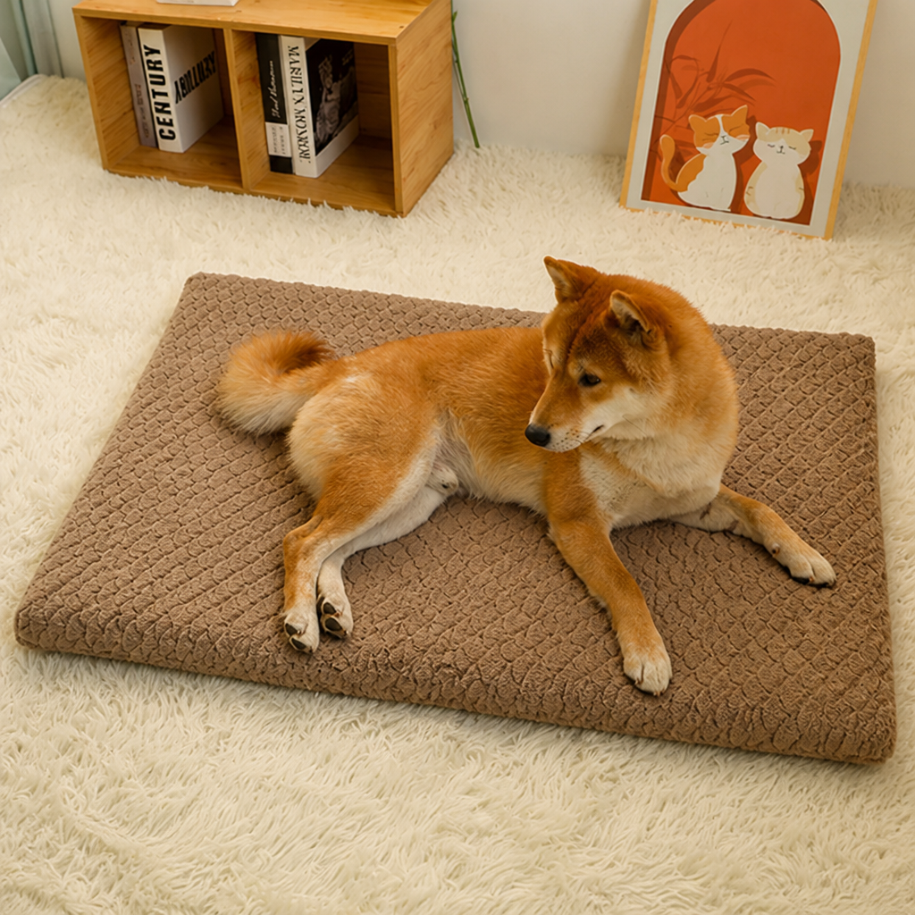 Ortekor Short Plush & High-Elastic Wave Sponge Dog Bed (Removable Washable Cover)