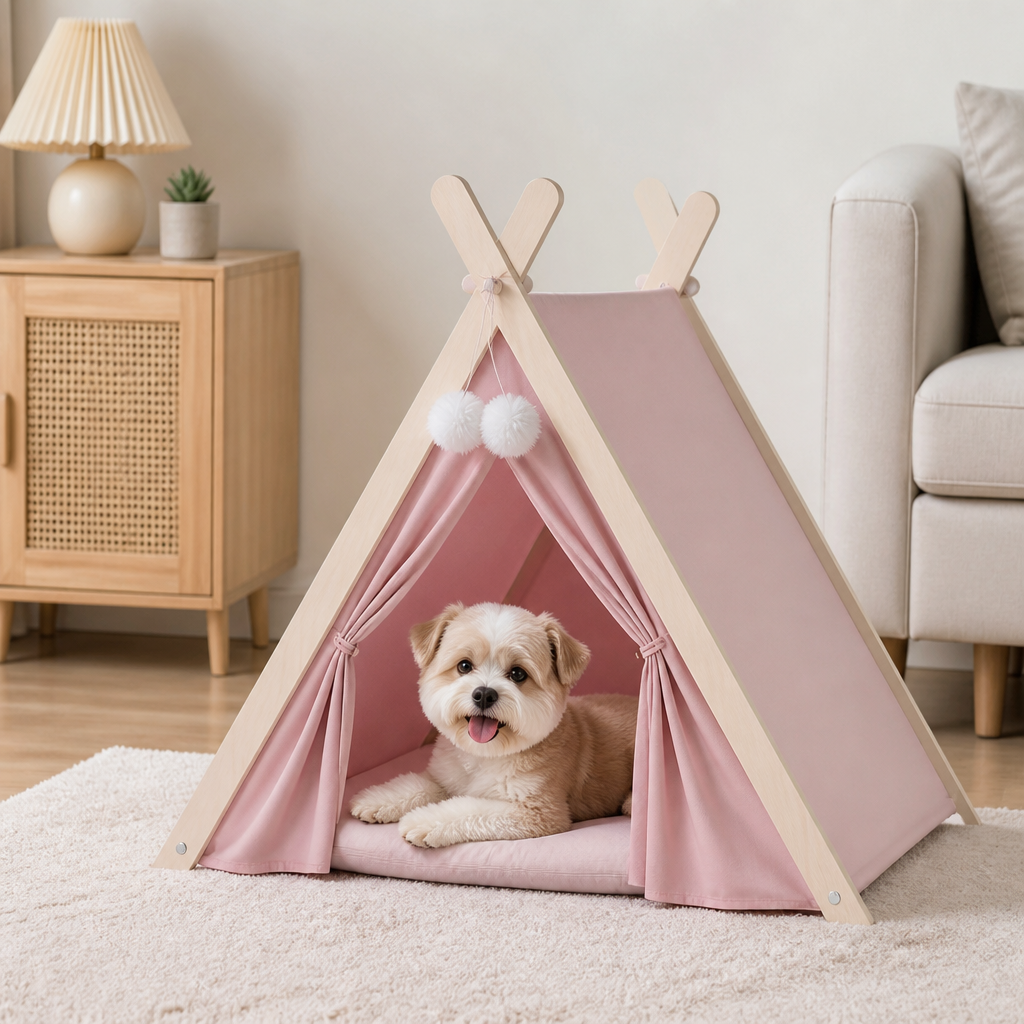 Ortekor Solid Pine Frame & Velvet Cushion Pet Tent (Foldable)
