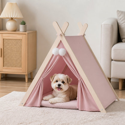 Ortekor Solid Pine Frame & Velvet Cushion Pet Tent (Foldable)