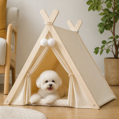 Ortekor Solid Pine Frame & Velvet Cushion Pet Tent (Foldable)