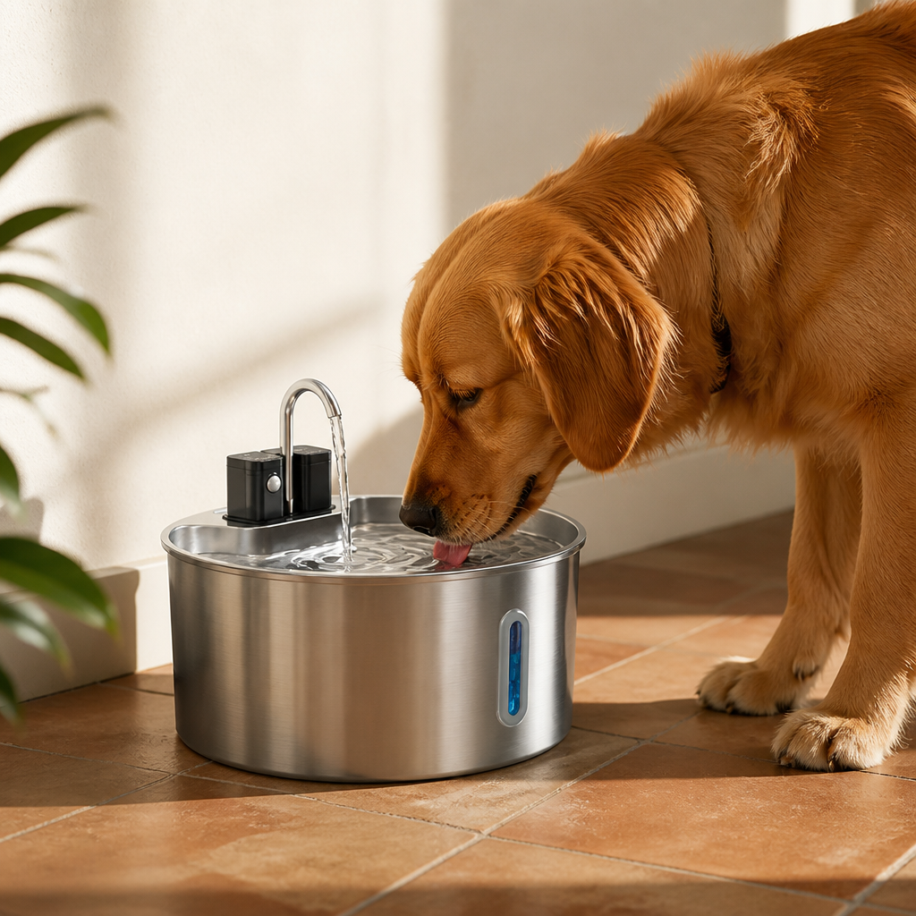 Ortekor Stainless Steel Sensor-Activated & Wireless Rechargeable Pet Fountain