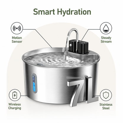 Ortekor Stainless Steel Sensor-Activated & Wireless Rechargeable Pet Fountain