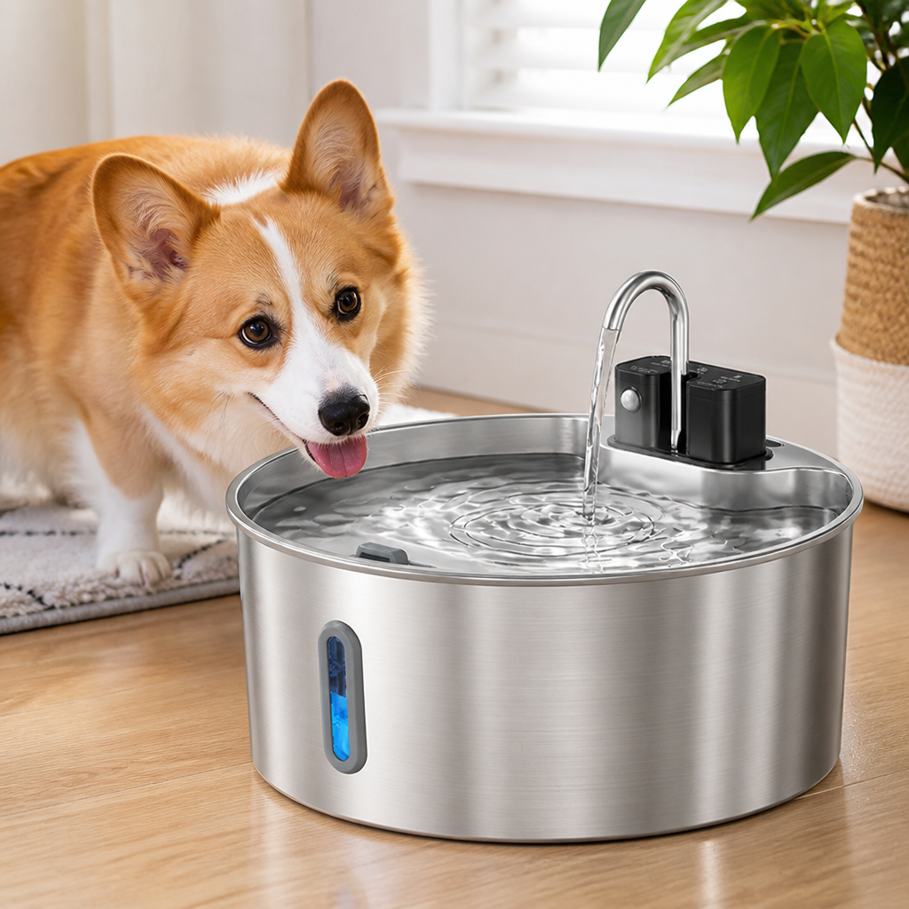 Ortekor Stainless Steel Sensor-Activated & Wireless Rechargeable Pet Fountain