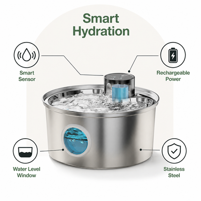 Ortekor Stainless Steel USB Rechargeable Sensor Pet Fountain