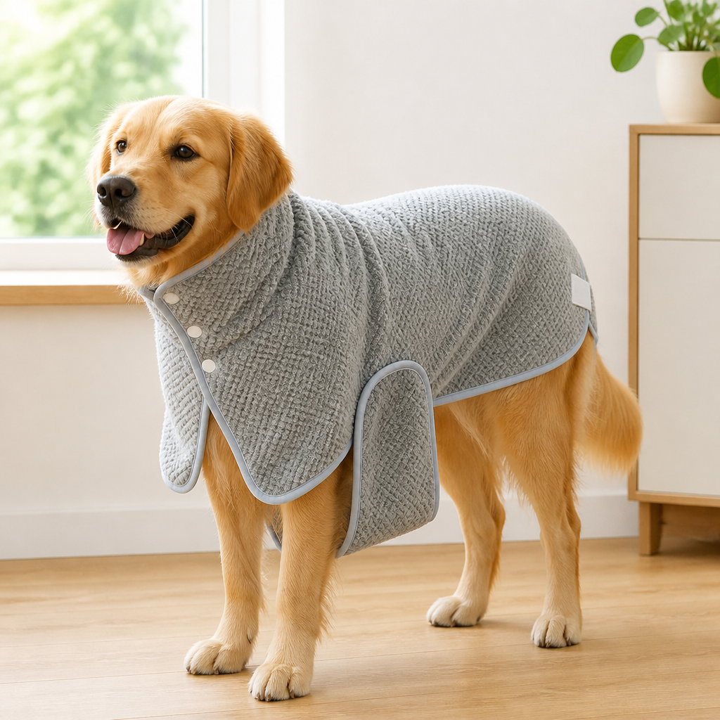 Ortekor Super-Absorbent Coral Fleece & Adjustable Dog Drying Coat