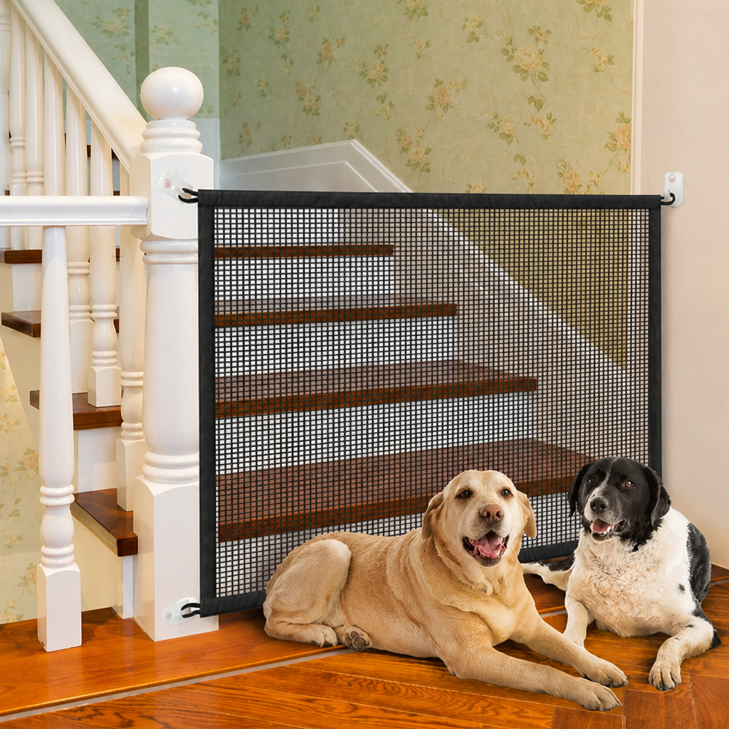 Ortekor Tear-Resistant Nylon Mesh Dog Gate (Adhesive Hooks)