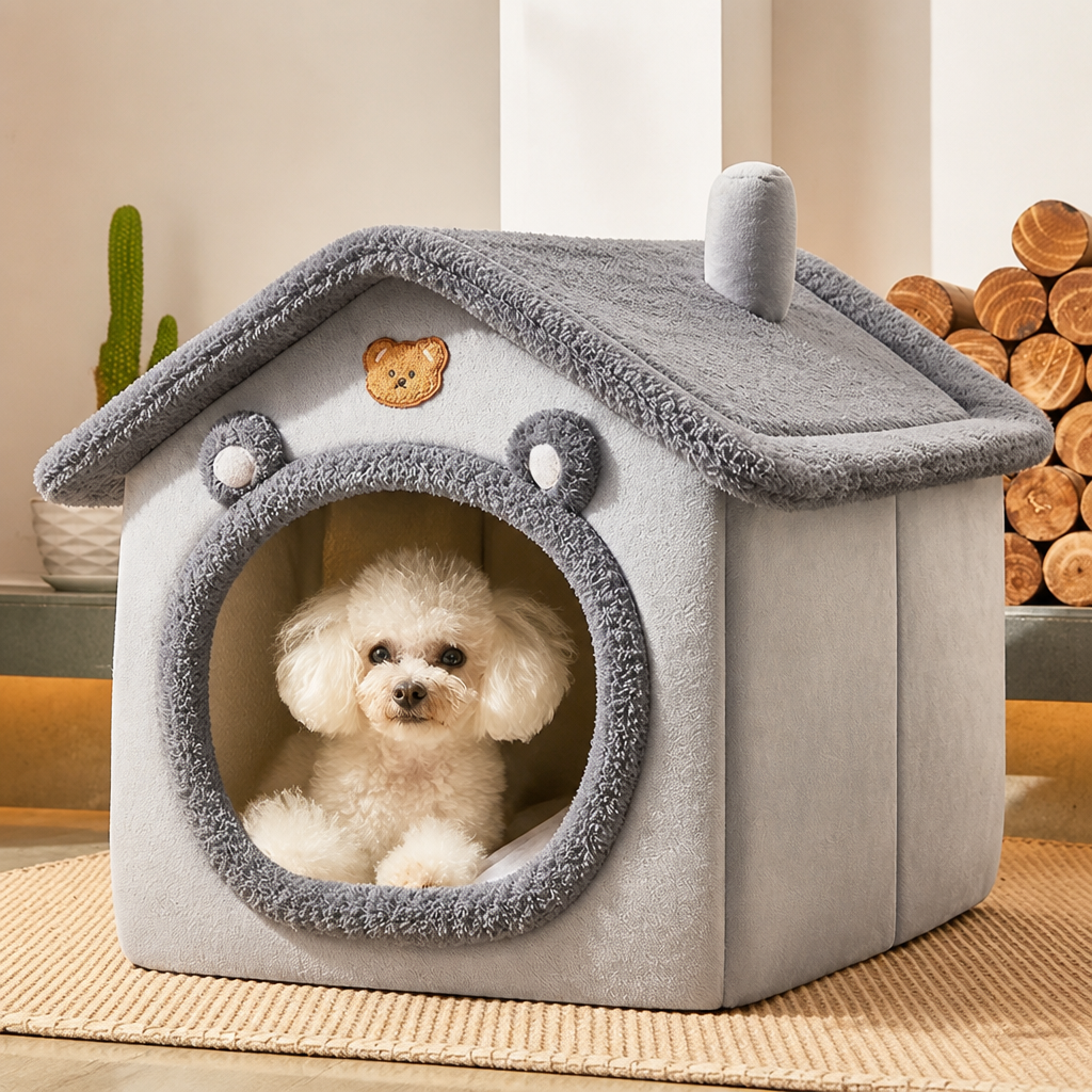 Ortekor Teddy Plush & All-Season House-Style Dog Bed