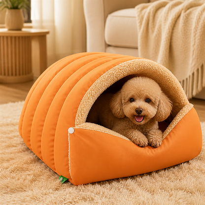 Ortekor Thickened Plush & Semi-Enclosed Pet Bed (Leather Base)