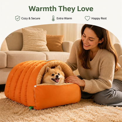 Ortekor Thickened Plush & Semi-Enclosed Pet Bed (Leather Base)
