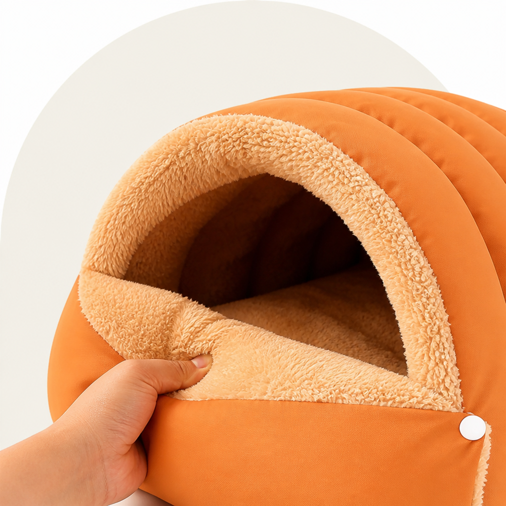 Ortekor Thickened Plush & Semi-Enclosed Pet Bed (Leather Base)