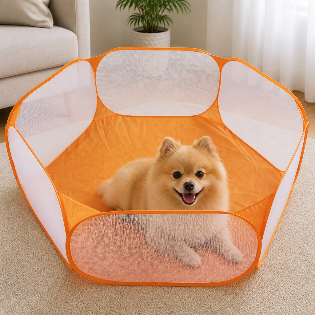 Ortekor Transparent Foldable Pet Playpen (Chemical-Free Cotton)