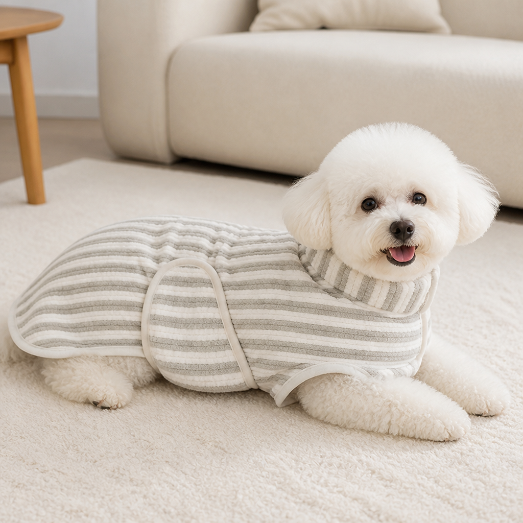Ortekor Ultra-Absorbent Quick-Dry Dog Bathrobe (Button Collar & Hook-and-Loop Waist)