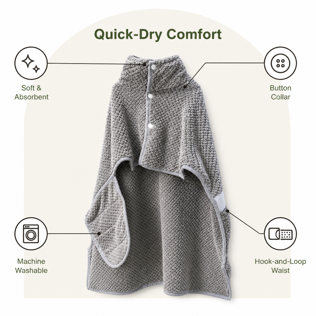 Ortekor Ultra-Absorbent Quick-Dry Dog Bathrobe (Button Collar & Hook-and-Loop Waist)