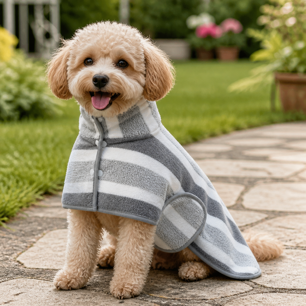 Ortekor Ultra-Absorbent Quick-Dry Dog Bathrobe (Button Collar & Hook-and-Loop Waist)