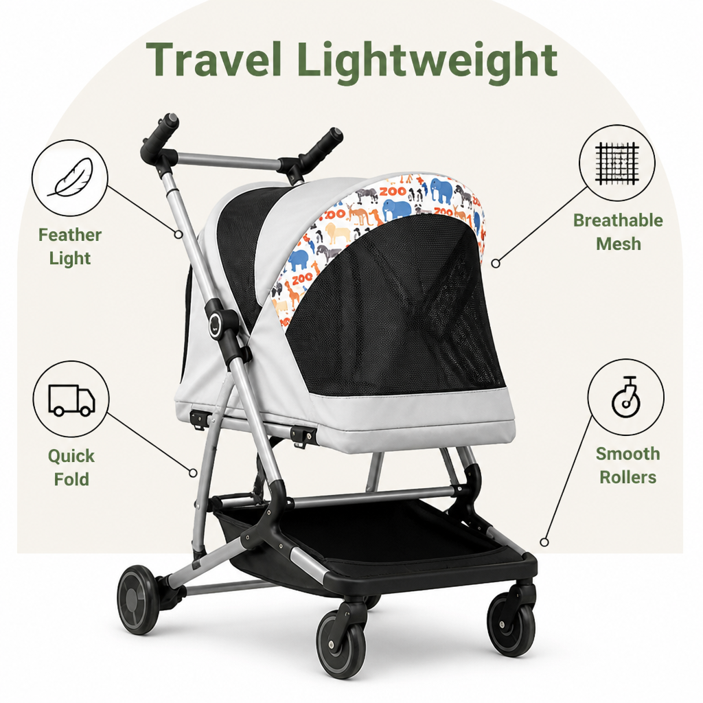 Ortekor Ultra-Light & Foldable Pet Stroller (Two-Pet Capacity)