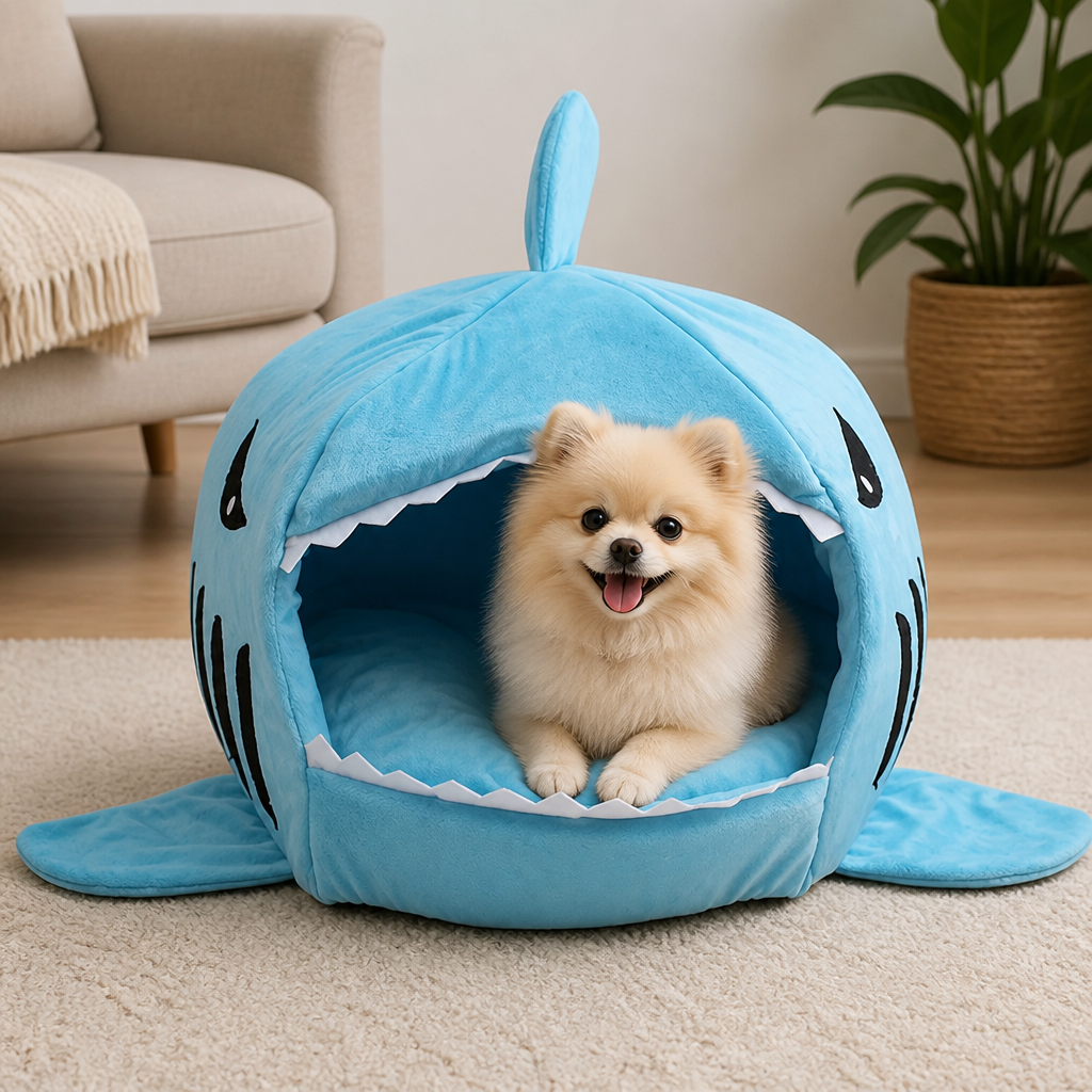 Ortekor Warm & Breathable Shark Pet House (Detachable Washable Cushion)