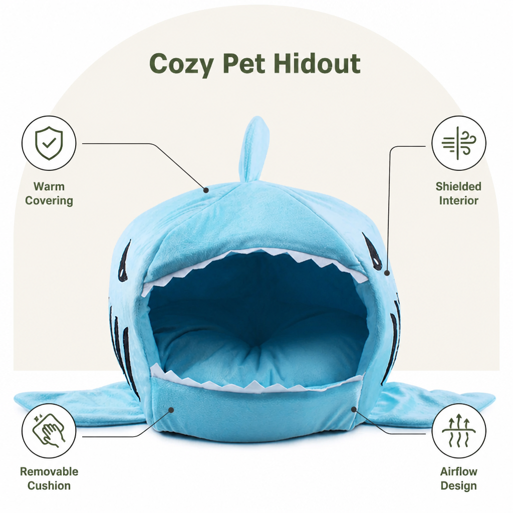 Ortekor Warm & Breathable Shark Pet House (Detachable Washable Cushion)