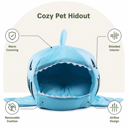 Ortekor Warm & Breathable Shark Pet House (Detachable Washable Cushion)