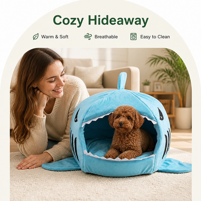 Ortekor Warm & Breathable Shark Pet House (Detachable Washable Cushion)