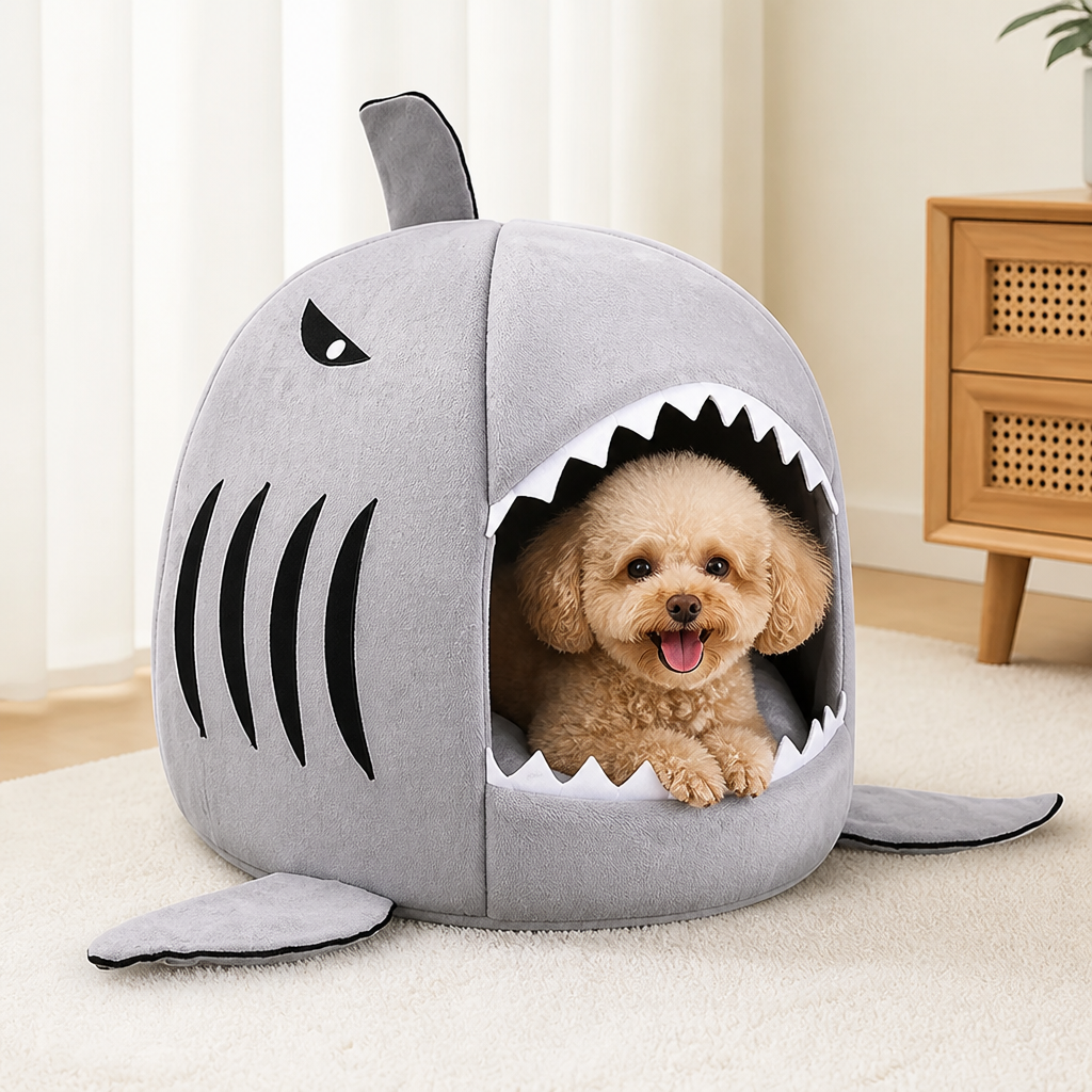Ortekor Warm & Breathable Shark Pet House (Detachable Washable Cushion)
