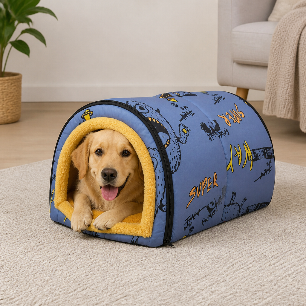 Ortekor Warm & Washable Plush Cave Dog Bed