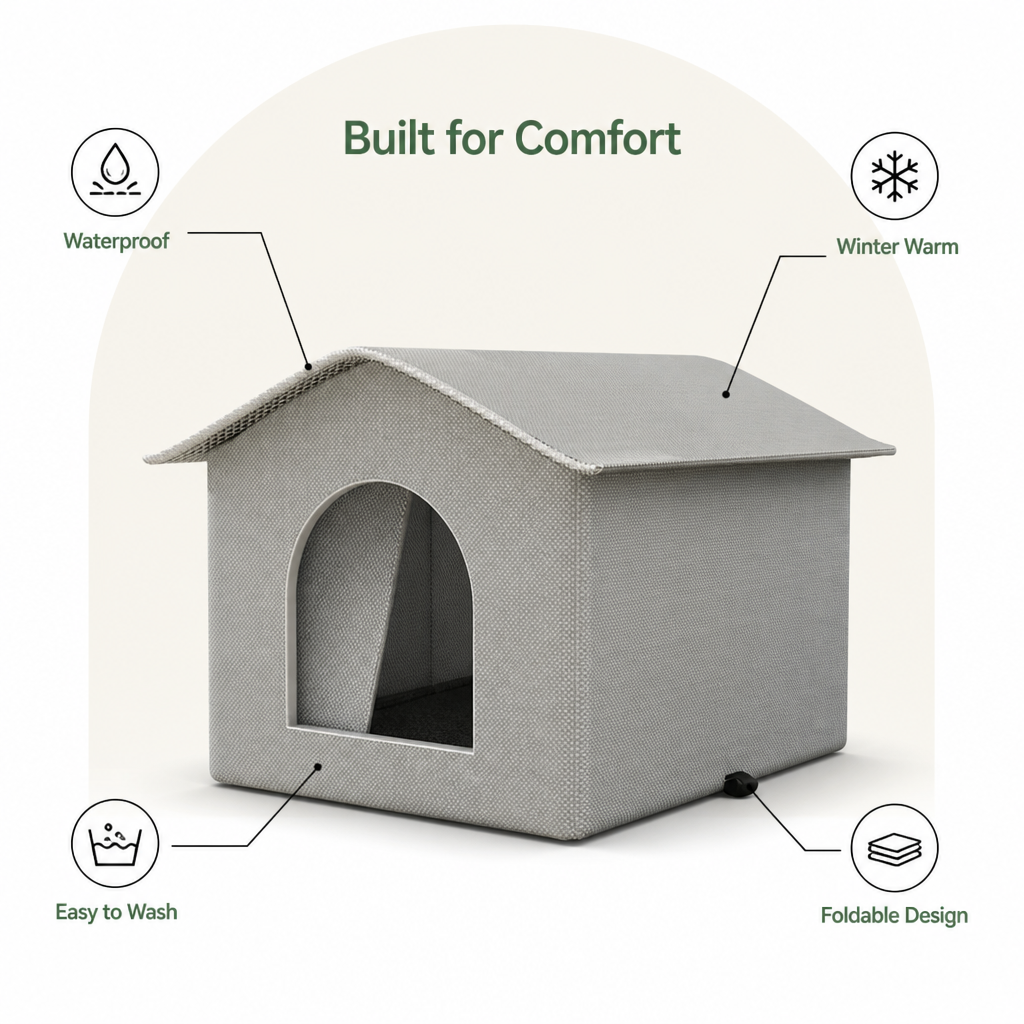 Ortekor Waterproof Plush Insulated Pet Cave (Foldable & Washable)