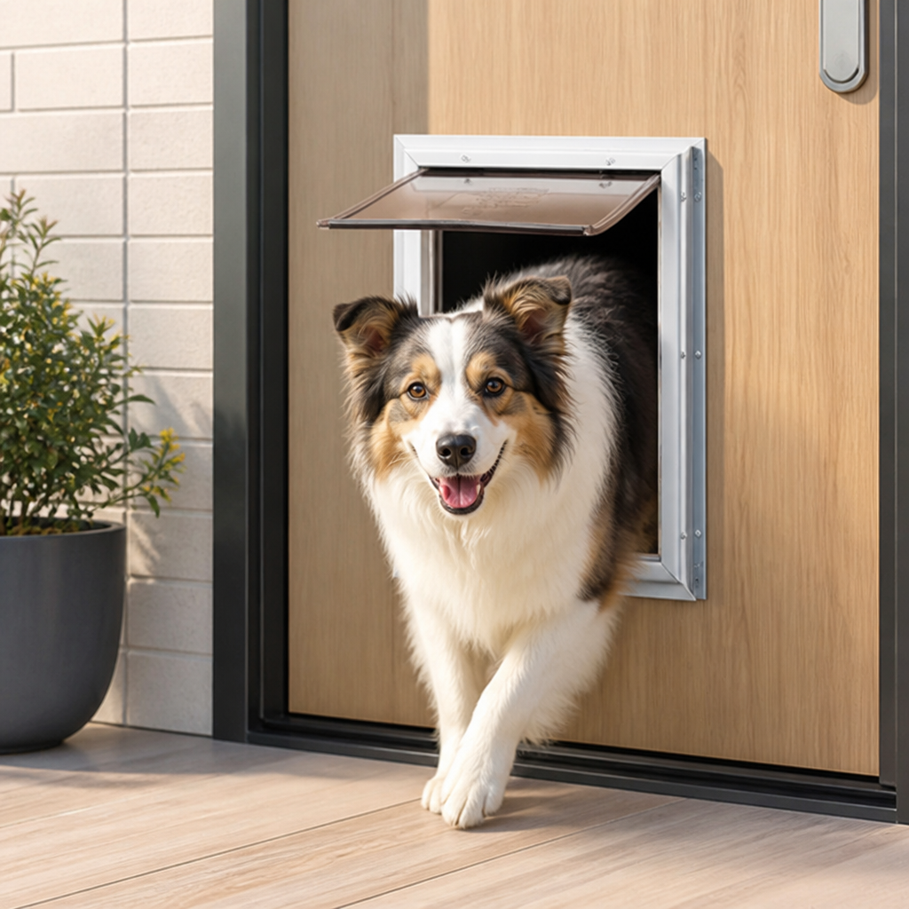 Puerta para mascotas Ortekor con marco de aluminio resistente a la intemperie y cierre magnético (para puertas de 0.42 a 2 pulgadas)