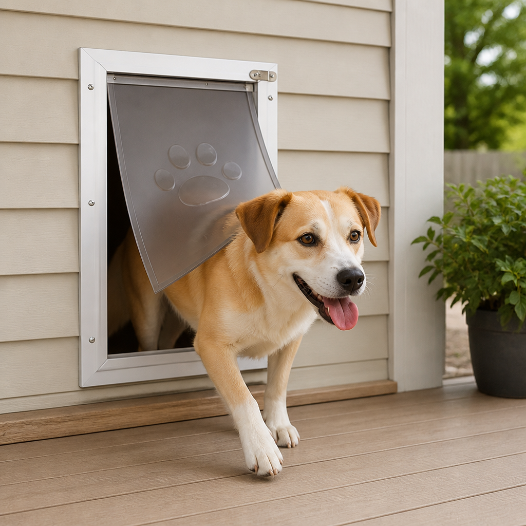Puerta para mascotas Ortekor con marco de aluminio resistente a la intemperie y cierre magnético (para puertas de 0.42 a 2 pulgadas)