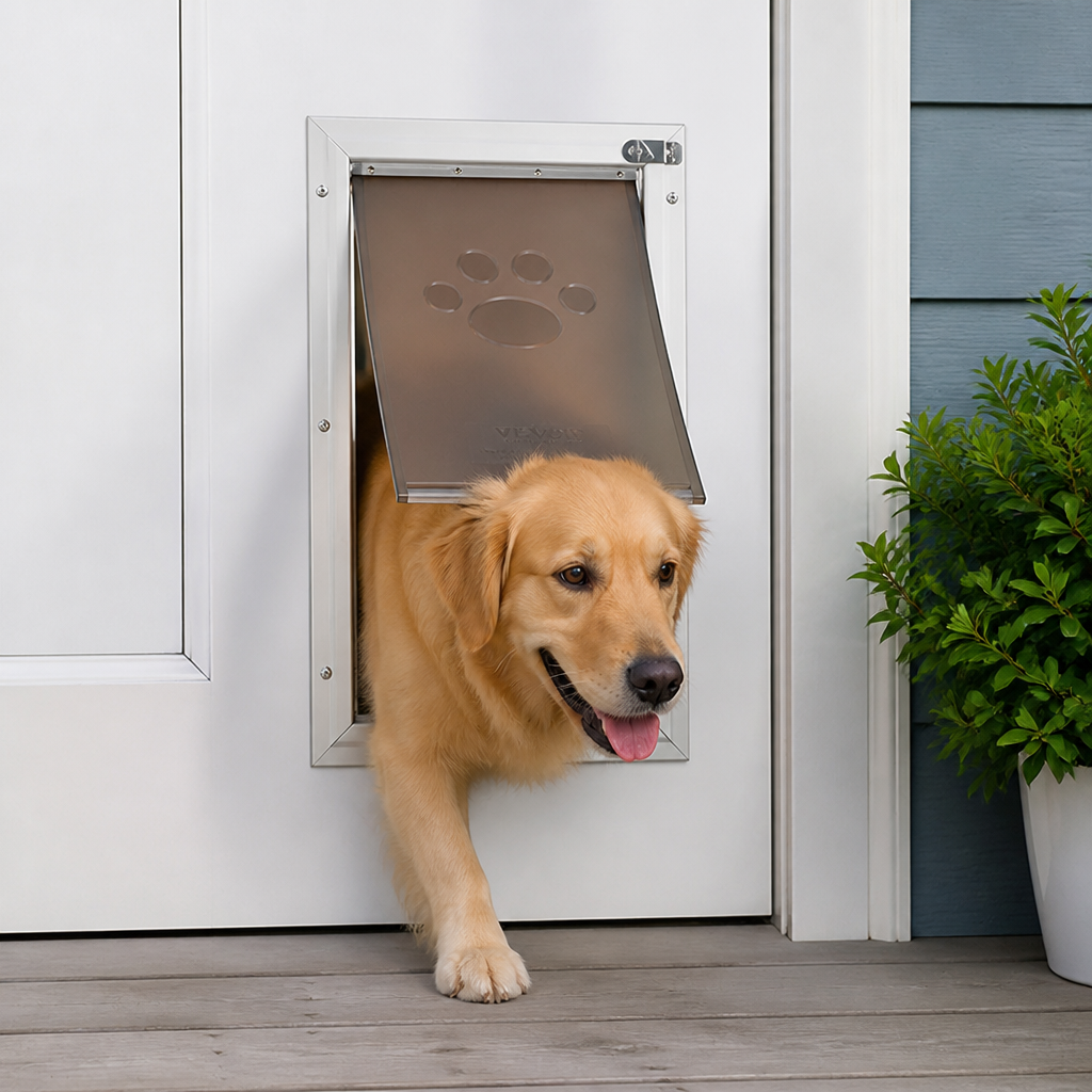Puerta para mascotas Ortekor con marco de aluminio resistente a la intemperie y cierre magnético (para puertas de 0.42 a 2 pulgadas)