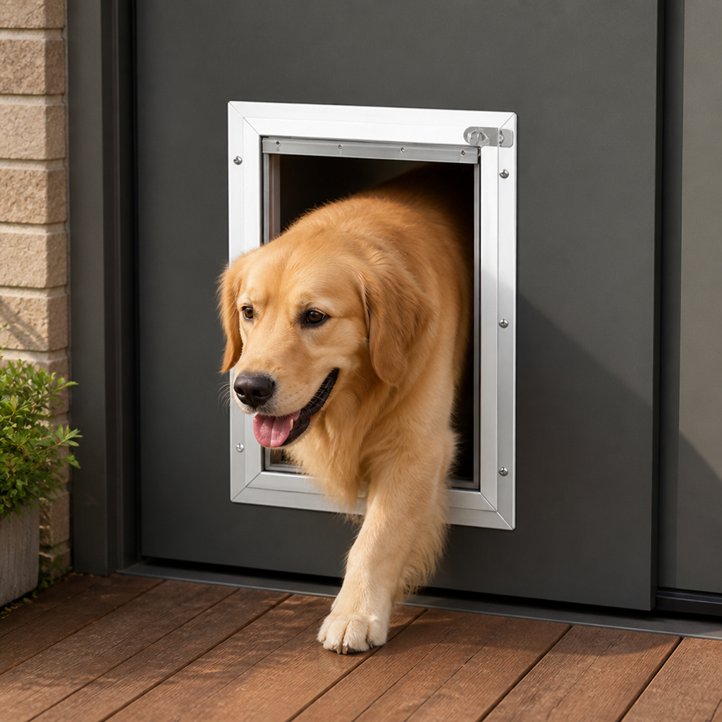 Ortekor Weatherproof Aluminum Frame & Magnetic Seal Pet Door (Locking Panel)