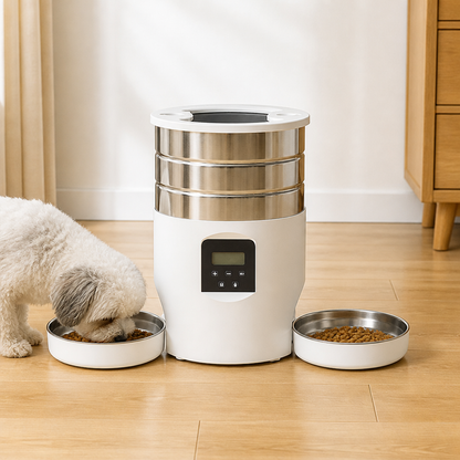 Ortekor WiFi & Button Programmable Pet Feeder (4L, Stainless Bowls)