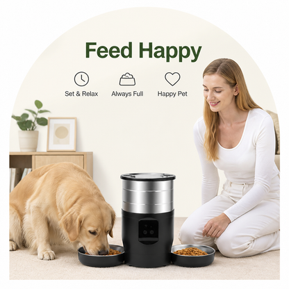Ortekor WiFi & Button Programmable Pet Feeder (4L, Stainless Bowls)