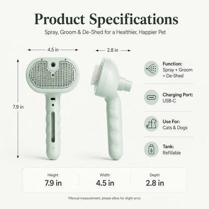 Fine-Mist Spray & One-Click Hair Release Pet Grooming Brush