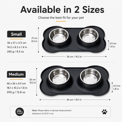 Spill-Proof Non-Slip Silicone Dual Pet Bowl (Removable Stainless Steel Bowls)