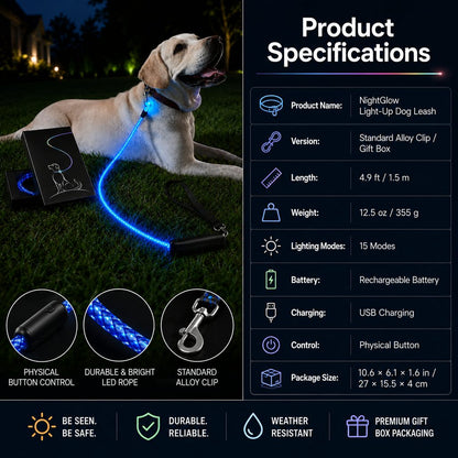 USB-Rechargeable LED Dog Leash (4.9 ft)