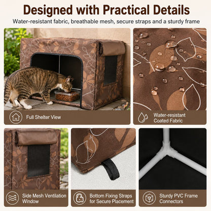Water-Resistant Oxford PVC Frame Cat Feeding Shelter