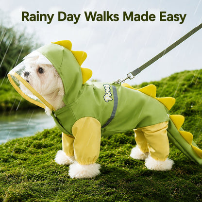 Ortekor Dinosaur Dog Raincoat with Clear Visor Hood – Full-Body Waterproof Pet Suit for Rain, Mud & Outdoor Walks