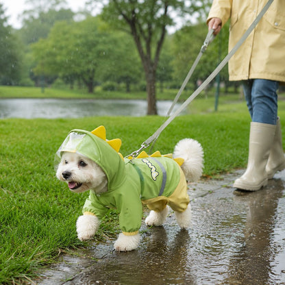 Ortekor Dinosaur Dog Raincoat with Clear Visor Hood – Full-Body Waterproof Pet Suit for Rain, Mud & Outdoor Walks