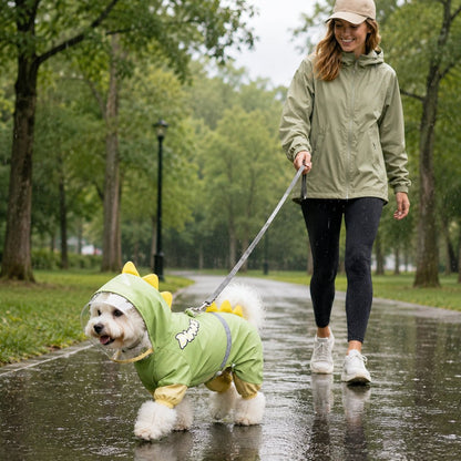 Ortekor Dinosaur Dog Raincoat with Clear Visor Hood – Full-Body Waterproof Pet Suit for Rain, Mud & Outdoor Walks