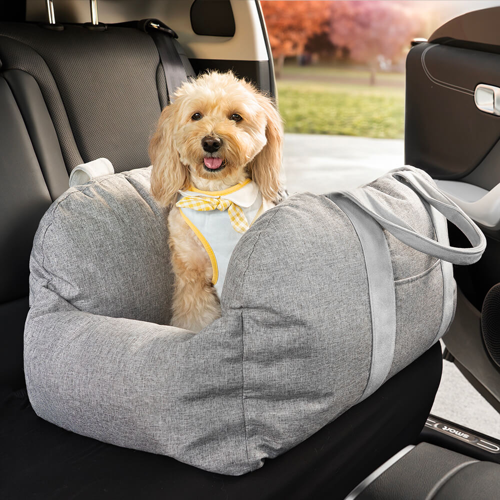 Portable Pet Carrier Booster Seat with Safety Harness and Washable Cover for Small Dogs