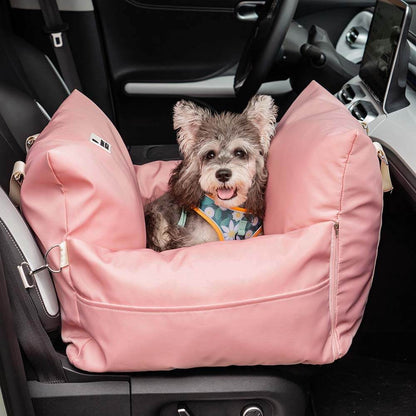 Portable Pet Carrier Booster Seat with Safety Harness and Washable Cover for Small Dogs
